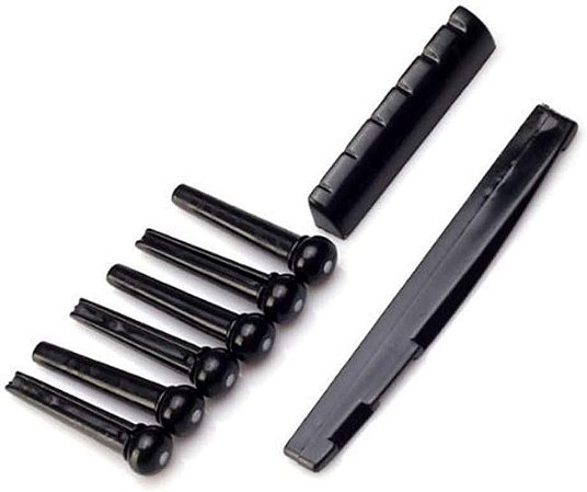 Kit 6 Pinos Rastilho Nut Pestana Violão Pino Ponte Preto