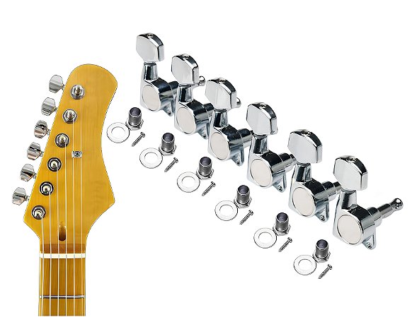 Tarraxa para Guitarra Statocaster 6 em Linha Cromada