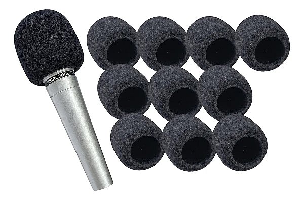 Espuma Para Microfone Grande Uso Profissional Preto 10un.