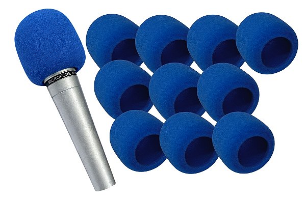 Espuma Para Microfone Grande Uso Profissional Azul 10un.