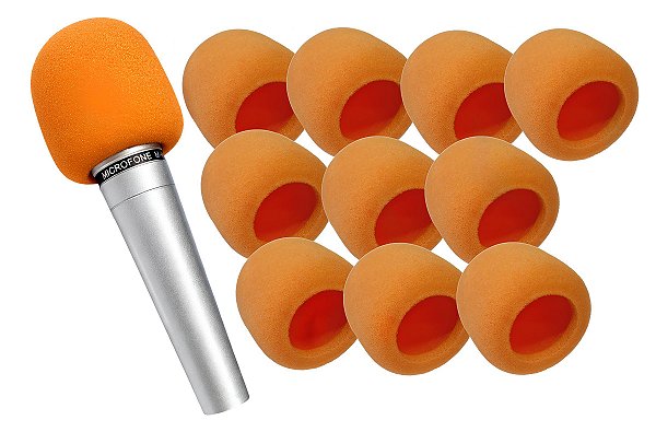 Espuma Para Microfone Grande Uso Profissional Laranja 10un.