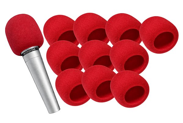 Espuma Para Microfone Grande Uso Profissional Vermelha 10un.