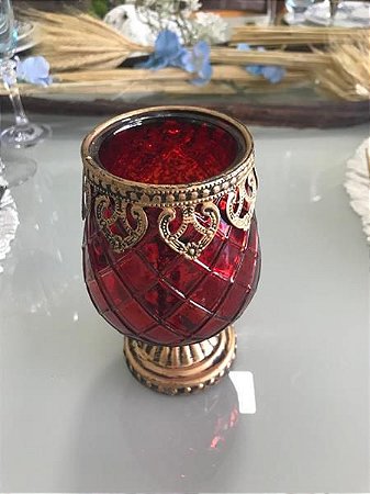 Vaso / Castiçal de Vidro Vermelho com Pé 14,5cm