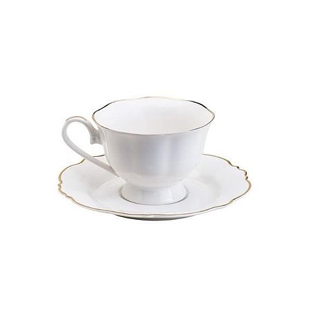 Xícara de Chá Maldivas Branca com Fio Dourado 180 ml