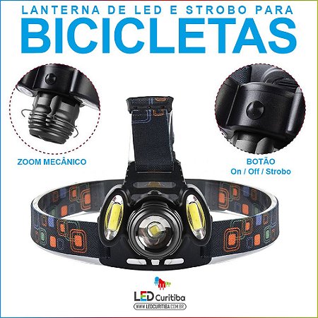 Lanterna de Cabeça T6+R5 3 Led 350lm