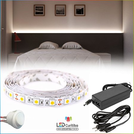 Kit Fita De Led Amarela Para Cabeceira 2700k SMD 5050 5m + Fonte 2.5a + Tecla Liga/Desliga