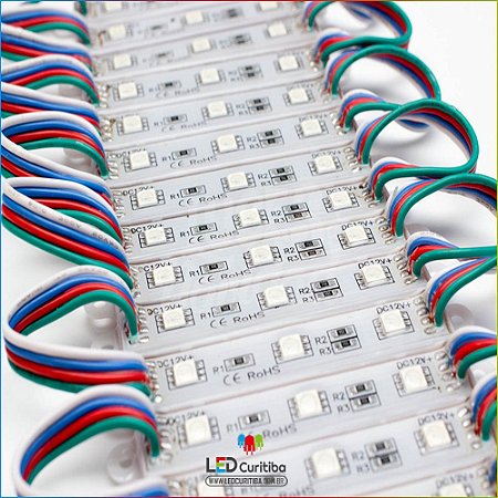 Kit 10 Módulo de 3 Led RGB Para Letra Caixa Smd 5050 12v Ip65 Externo