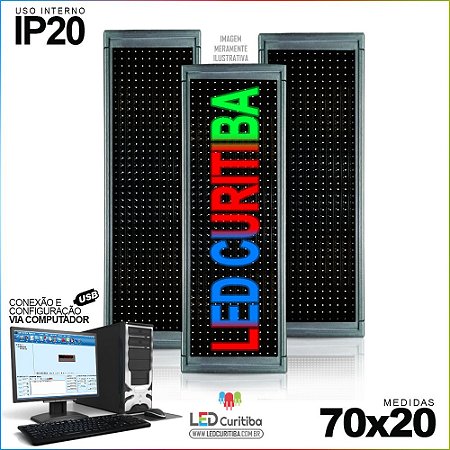 Painel Letreiro de Led 70x20 Multi-Color Interno Conexão via USB IP20