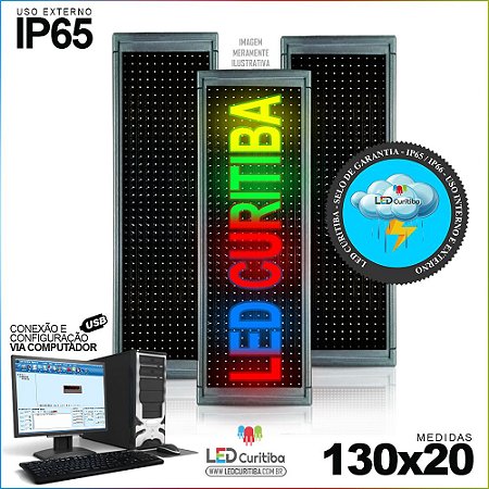 Painel Letreiro de Led 130x20 Multi-Color Interno / Externo Conexão via USB IP65