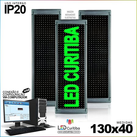 Painel Letreiro de Led 130x40 Verde Interno Conexão via USB IP20