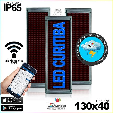 Painel Letreiro de Led 130x40 Azul Interno / Externo Conexão via Wi-Fi IP65