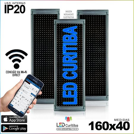 Painel Letreiro de Led 160x40 Azul Interno Conexão via Wi-Fi IP20