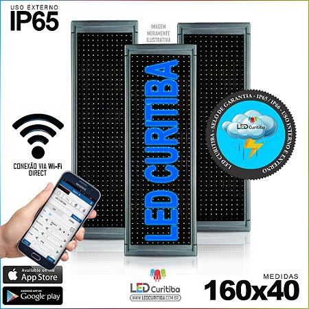 Painel Letreiro de Led 160x40Azul Interno / Externo Conexão via Wi-Fi IP65