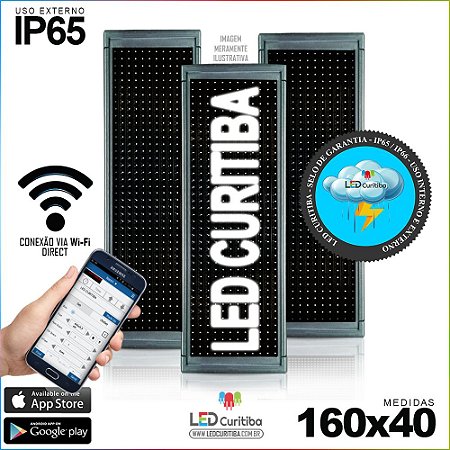 Painel Letreiro de Led 160x40 Branco Interno / Externo Conexão via Wi-Fi IP65