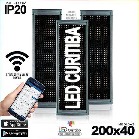 Painel Letreiro de Led 200x40 Brasil Interno Conexão via Wi-Fi IP20