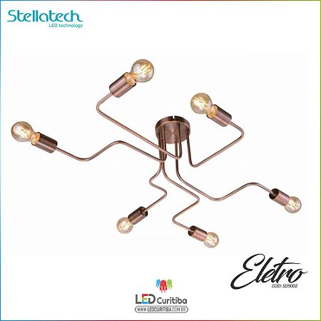 LUSTRE PLAFON STELLA DE SOBREPOR ELETRO - 6xE27 2W 127v / 220v - 600x800x200x120 (mm) Cobre