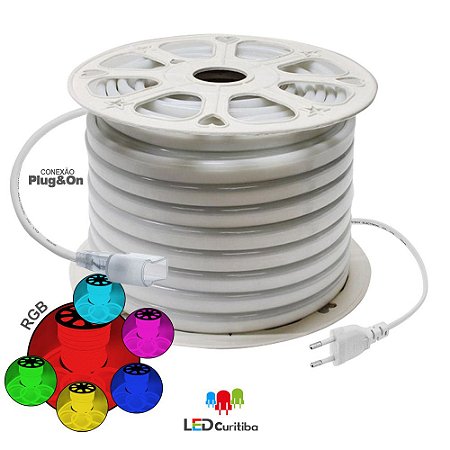 Mangueira de Led Neon Flexível RGB 127v/220v SMD 5050 8W IP66 Interno/Externo. LED CURITIBA