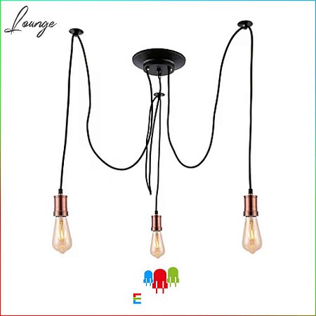 Pendente Lounge 3xE27  40W(Max) Detalhes Preto e Cobre