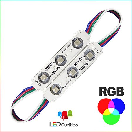 Modulo de 3 Led RGB com lente Injetado SMD CHIP 6060 12v IP67 Interno e Externo a Prova d'agua