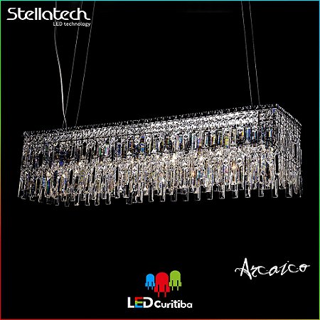 LUSTRE PENDENTE STELLA ARCAICO (68cm) - 8xG9 40W 127v / 220v - 1100x296x1200x100 - Metal e cristais Translúcidos