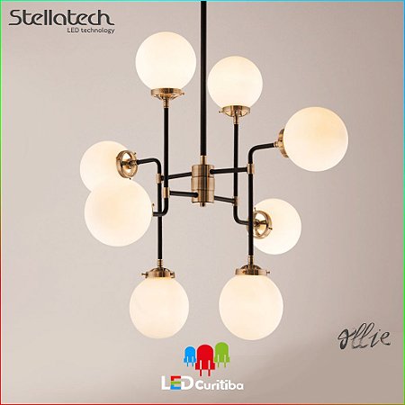 LUSTRE PENDENTE STELLA OLLIE (80cm) - 8xE14 40W - 795x710x745x120 (mm) - Metal Fosco Leitoso