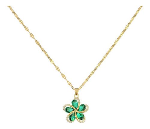 Colar Pingente Flor Verde Dieyuro