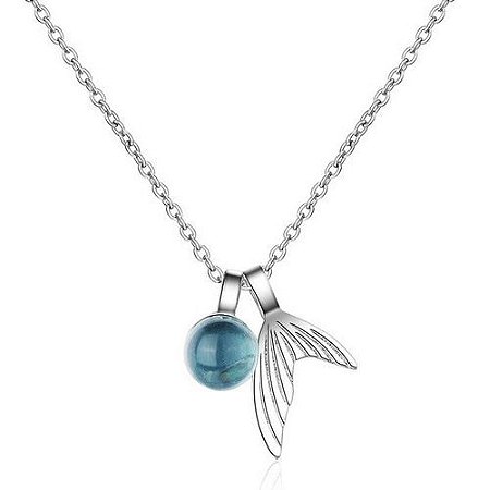 Colar Pingente Cauda Sereia Azul