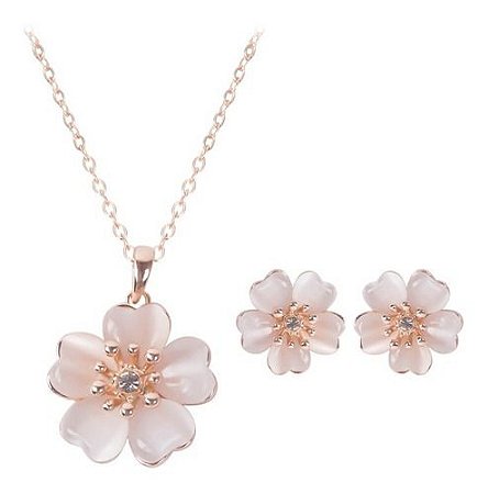 Conjunto de Colar E Brincos Flor De Cerejeira
