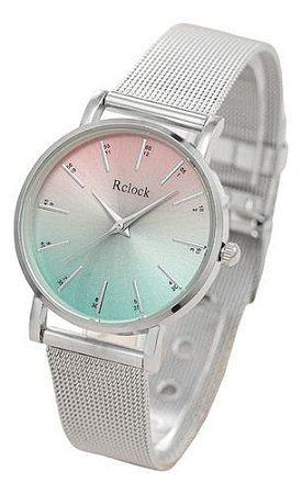 Relógio De Quartzo Rosa + Pulseira Prateada