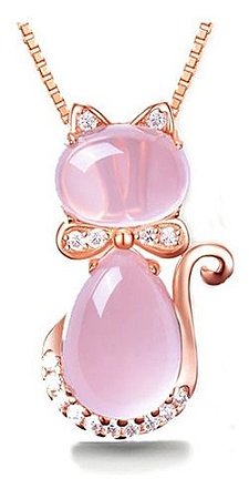 Colar Pigente Gato De Quartzo Rosa
