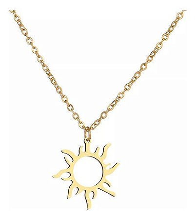 Colar Pingente De Sol Étnico Dourado