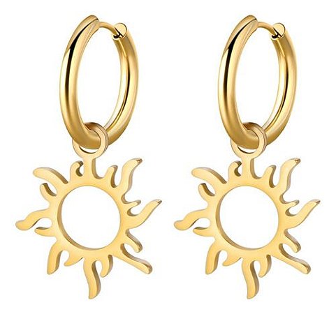 Brincos Sol Dourado Aço Inox