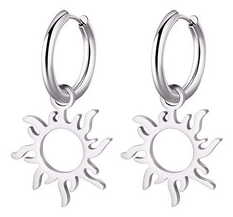 Brincos Sol Prateado Aço Inox