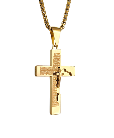 Colar com pingente crucifixo 3D banhado a ouro