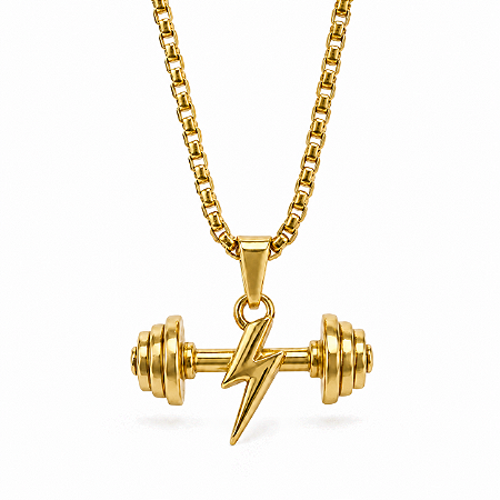 COLAR COM PINGENTE RAIO DUMBELL BANHADO A OURO