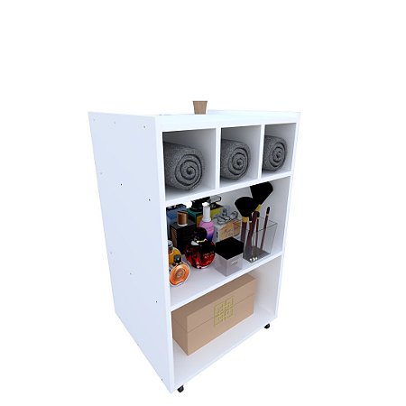 Carrinho Auxiliar Rack Ideal Para Mesa De Massagem E Macas- MDF BRANCO