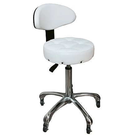 Mocho Soft Encosto Base Aço Dentista Clínica Estética Estrutura Cromado Assento Branco