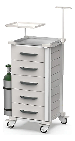 Carrinho De Emergência 5 gavetas com divisória para medicamento