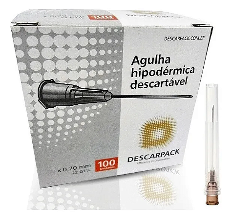 Agulha Hipodérmica 25 x 0,70mm 22g Descarpack com 100 Unidades