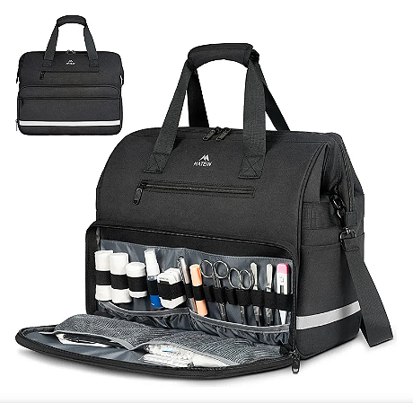 Bolsa de Primeiros Socorros Profissional com Grande Capacidade, Estojo Médico Impermeável com Divisórias Removíveis e Alça Tiracolo Ajustável para Enfermagem, Clínicas e Uso Domiciliar, Matein