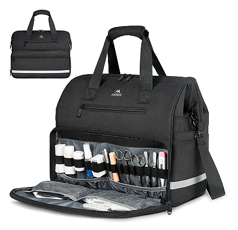 Bolsa de Primeiros Socorros Profissional com Grande Capacidade, Estojo Médico Impermeável com Divisórias Removíveis e Alça Tiracolo Ajustável para Enfermagem, Clínicas e Uso Domiciliar, Matein 1233