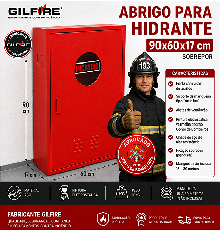Fabricante de Abrigo de Sobrepor Para Mangueira de Incêndio A90 x L60 x P17 Aço Carbono Vermelho