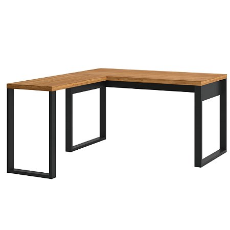 MESA EM L COM PÉ QUADRO MEDINDO 157,5X135X73 NA COR FREIJÓ COM PRETO MED. 157,5x135 ESTILO INDUSTRIAL F-22