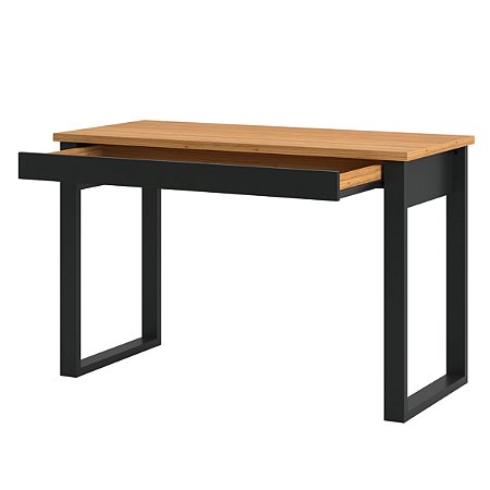 MESA COM GAVETA SEM CHAVE MED. 118X53 COM PÉ QUADRO NA COR FREIJO COM PRETO - F 24  PRADEL