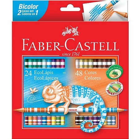 Lápis de Cor Bicolor Faber Castell com 24 Lápis 48 Cores