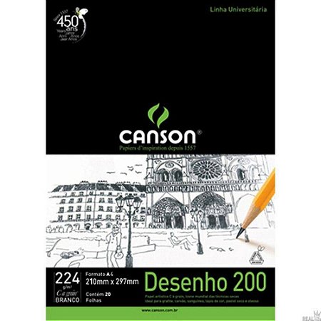 Bloco Canson A4 Branco 20 Folhas Desenho 200