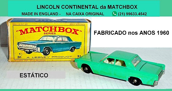 Lincoln Continental da marca Matchbox na caixa original.Escala 1.90.