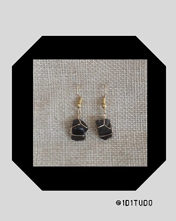 Brinco pedra Obsidiana
