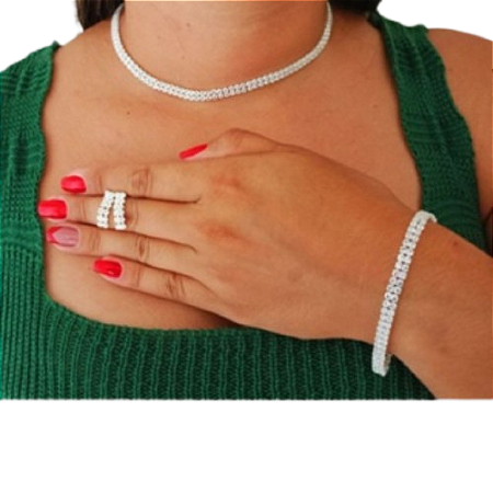 Kit De Conjunto Com 3 Peças Brinco E Colar E Pulseira Banhado a Prata ou Ouro