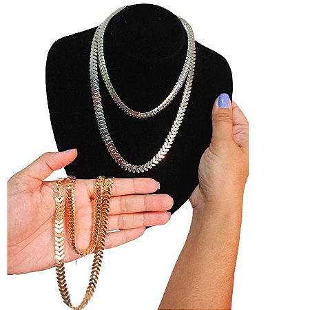 Colar Dourado Chok Duplo Escama de Peixe banhado a Ouro 18 ou Prata 925 super Groso e Lindo